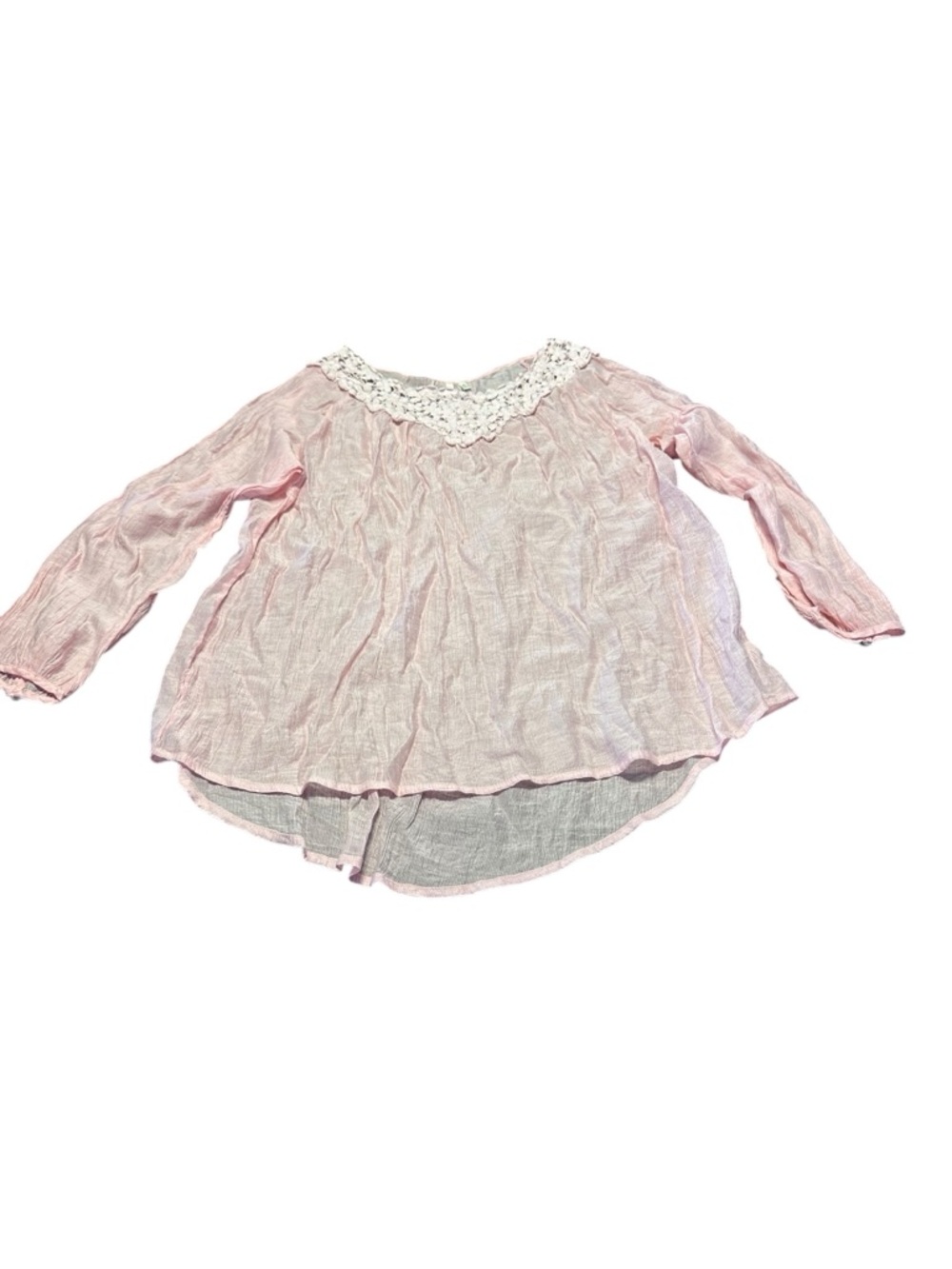 grand & greene Light Pink Crochet Yoke Long Sleeve Blouse